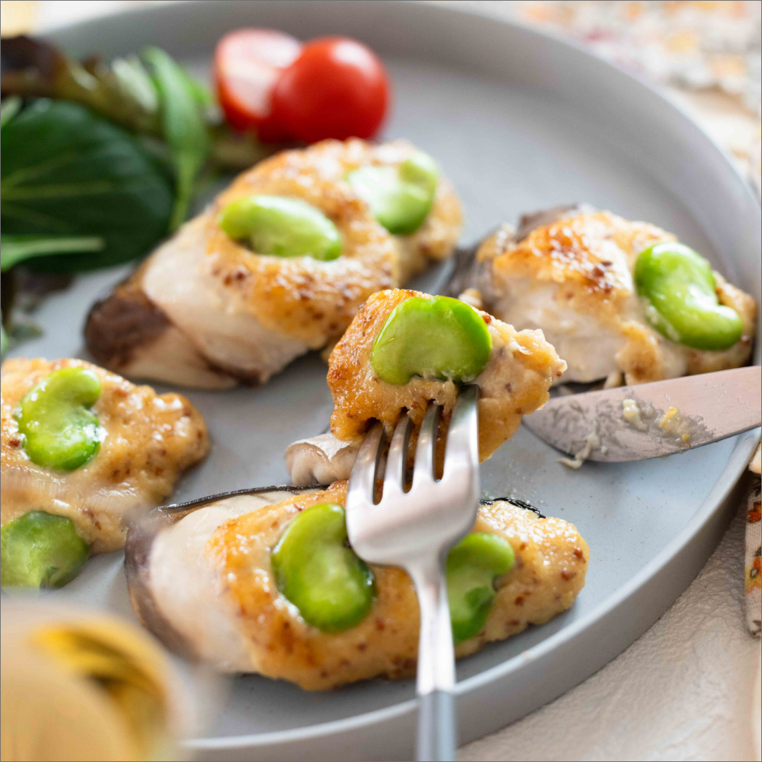 鰆と空豆のマヨソース焼き